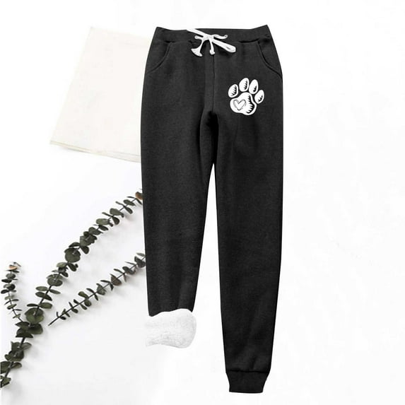 AXXD Women Sweatpants With Pockets Under $10 Black Fall Joggers Velvet Love Printing Leggings With Elastic Drawstring Pockets Thick Warm Pants Valentine's Day