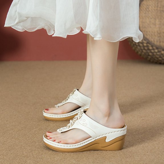 AXXD Women White Sandals Summer Casual Comfort Flower Lunge Sandals Shoes