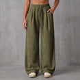 thumbnail image 1 of AXXD Women's Corduroy Wide Leg Pants Elastic Waist Drawstring Relaxed Fit Everyday Pants, 1 of 9