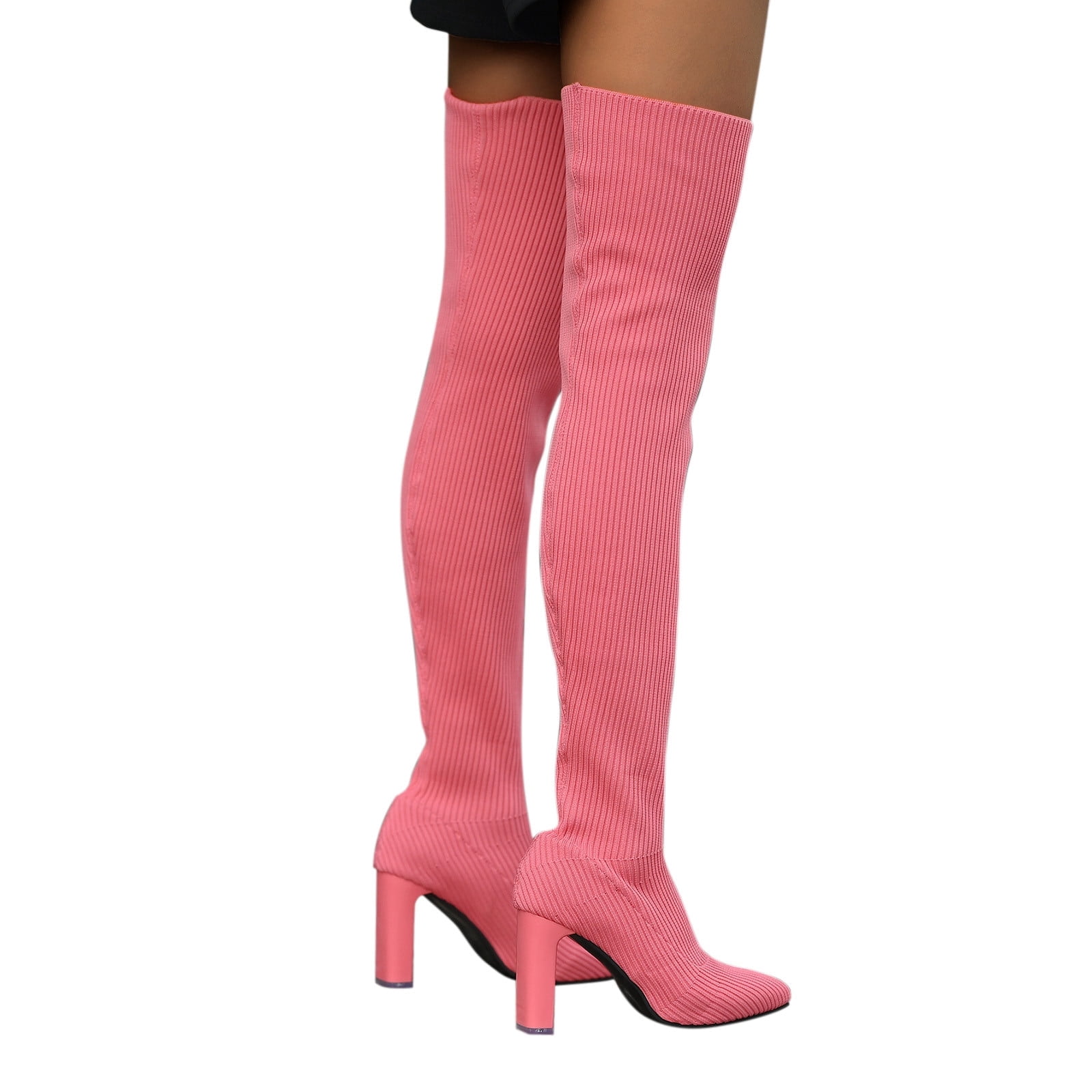 AXXD Women's Elastic Pointy Toe Boots Women's Over The Knee Boots Christmas On Pink Size 40(US:7.5)