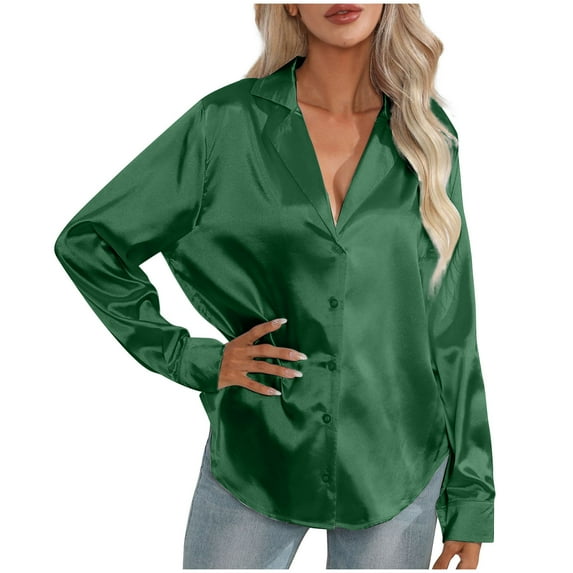 AXXD Women's Fashion Hoodies & Sweatshirts Green Basic Summer 2024 Trendy Long Sleeve Solid Comfortable Breathable V-Neck Shirt Tops