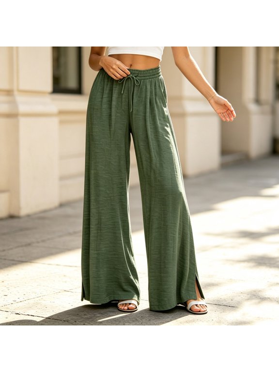 Women's Pants Casual,Fashion,Comfortable Pockets Elastic Waist Straight Leg SolidArmy Green L