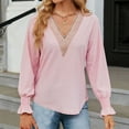 thumbnail image 1 of AXXD Women's Shirts Pink Basic Summer 2024 Solid Color V-Neck Long Sleeve Casual Top Blouse, 1 of 6