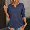 thumbnail image 1 of AXXD Women's Sweatshirts Basic Summer 2024 Loose Casual Solid Color V Neck Short Sleeve Tops Blouses T-shirt, 1 of 6