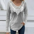 thumbnail image 1 of AXXD Women's Sweatshirts Gray Basic Summer 2024 Lace Solid Color Pullover V-Neck Long Sleeve T-Shirt Top, 1 of 6