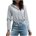 thumbnail image 1 of AXXD Women's T-Shirts Gray Basic Summer 2024 Trendy Long Sleeve Solid Comfortable Breathable V-Neck Shirt Tops, 1 of 6