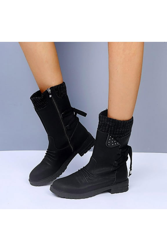 Women's Warm Vintage Bandage Mid-Calf Mid Calf Low Heels Boots Winter Boots for Women Christmas On Clearance Black Size 42(US:9)
