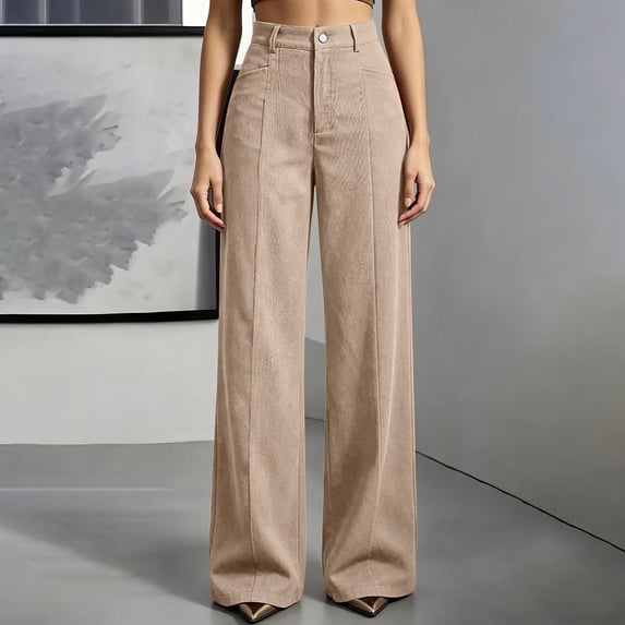 AXXD Women's Wide Leg Corduroy Pants High Rise Straight Leg Casual Fall Winter Trousers