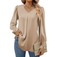 thumbnail image 1 of AXXD Womens Blouse Basic Summer 2024 Casual Sleeve Long Sleeves V-Neck Loose T-Shirt Blouse Tops, 1 of 7