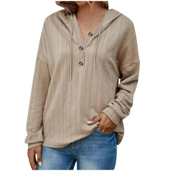 AXXD Womens Blouse Basic Summer 2024 Loose Casual Solid Color Hooded Long Sleeved Sweater For Women