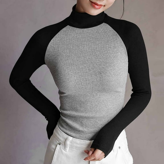 AXXD Womens Blouse Black Basic Summer 2024 Turtle Necks Winter Bottomed Double-sided Long Sleeve Clothes Tops