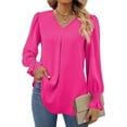 thumbnail image 1 of AXXD Womens Blouses Basic Summer 2024 Casual Sleeve Long Sleeves V-Neck Loose T-Shirt Blouse Tops, 1 of 7