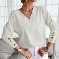 thumbnail image 1 of AXXD Womens Blouses Dressy Casual White Basic Summer 2024 Solid Color Trendy V-neck Loose And Slimming Bottomed Shirt Top, 1 of 5