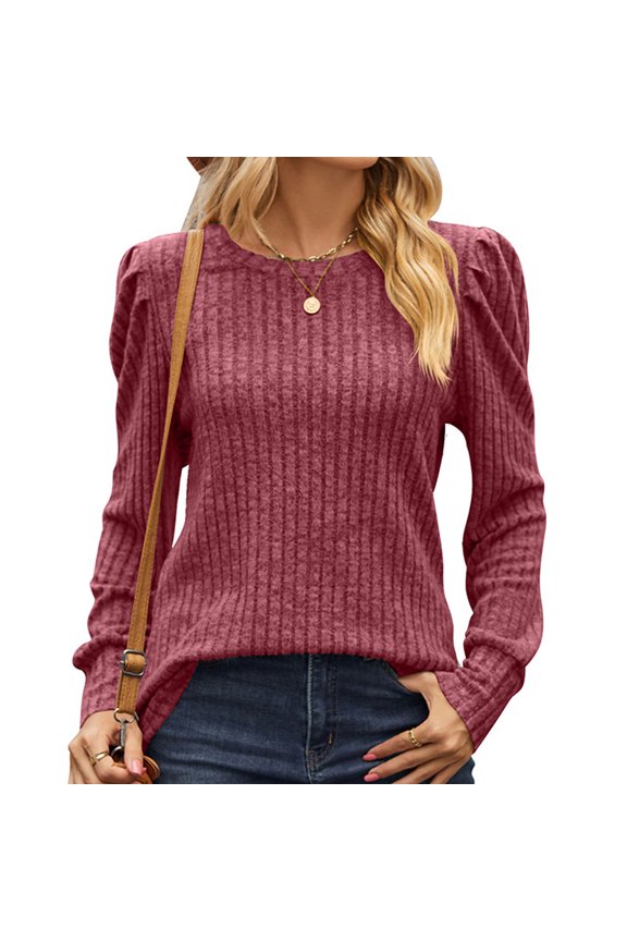 Womens Business Casual Tops Basic Summer 2024 Long Sleeve Casual Round Neck Loose Pollover Shirt Tops Biouse