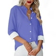 thumbnail image 1 of AXXD Womens Business Casual Tops Purple Basic Summer 2024 Solid Color Casual Everyday Single-breasted Long-sleeved Shirt Tops, 1 of 5