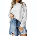 thumbnail image 1 of AXXD Womens Business Casual Tops White Basic Summer 2024 Loose And Versatile Solid Color Casual Round Neck Long Sleeved Hoodie Texture Pullover Top, 1 of 6