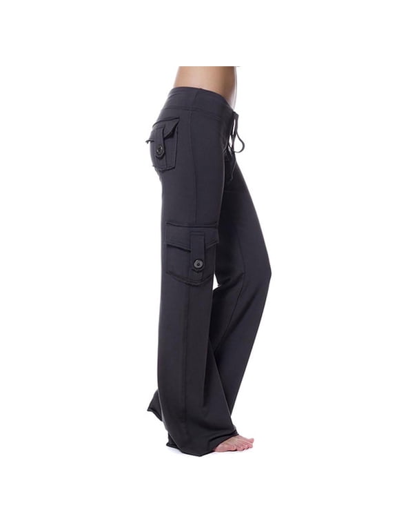 Womens Cargo Pants,Autumn Women Workout Out Leggings Stretch Waist Button Pocket Yoga Gym Loose Pants for Women