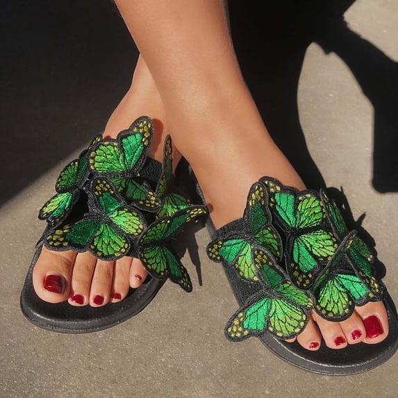 AXXD Womens Comfort Sandals Green Flat Summer Bow Embroidered Flat Bottom Sandals Flat Bottom Mothers Day
