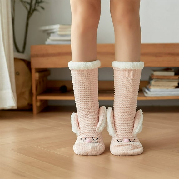 AXXD Womens Compression Socks,Girls Winter Rabbit Ears Thicken Warm Non-Slip Combed Tube Floor Middle Socks