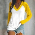 thumbnail image 1 of AXXD Womens Dress Shirts Basic Summer 2024 Ladies V Neck Loose Tops Casual Patchwork Color T-Shirts Long Sleeve Blouse, 1 of 4