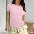 thumbnail image 1 of AXXD Womens Dress Shirts Pink Basic Summer 2024 Short Sleeve Solid Color Basics Crewneck Casual Top Pullover T-shirt, 1 of 5