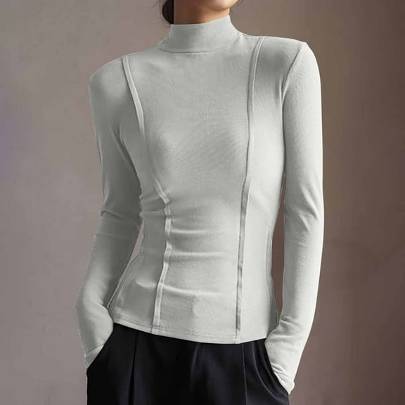 AXXD Womens Dressy Tops Basic Summer 2024 Turtle Necks Winter Bottomed Double-sided Long Sleeve Clothes Tops