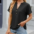 thumbnail image 1 of AXXD Womens Dressy Tops Black Basic Summer 2024 V- Neck Hollow Out Recreational Short Sleeve Tops Blouse, 1 of 4