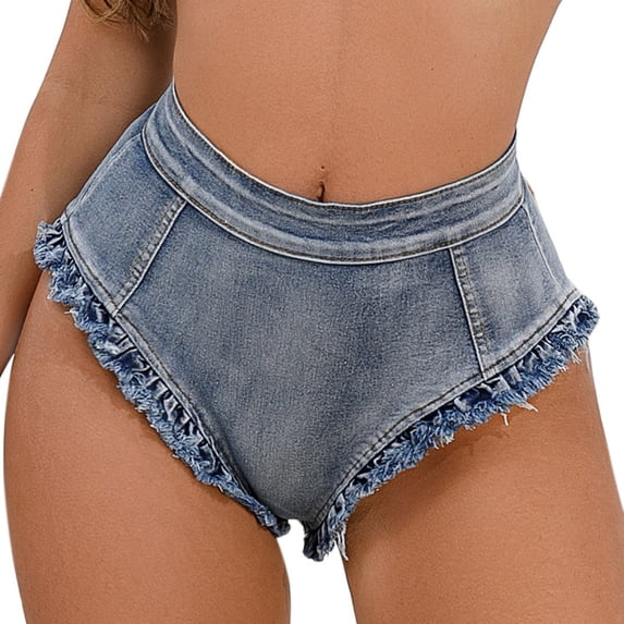 AXXD Womens Hiking Shorts Blue Low Rise Summer Spicy Girls Plus Size Elastic Denim Shorts Mother's Day