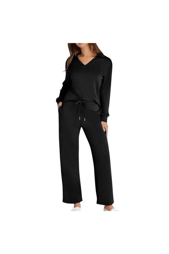 Womens Jogging Suits,Matching Sweat Sets For Women,Polyester,V-Neck,Long Sleeve,Black,Women Sweaters Clearance under $10,2XL ( US:12 )