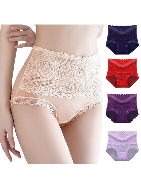 Womens Lace Underwear High Waisted Sexy Lace Silk Solid Color Briefs Ventilate Netting Underpants Clear Out Deal