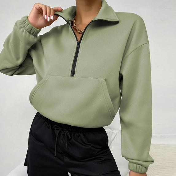 AXXD Womens Oversized Tee Shirts Green Basic Summer 2024 Trendy Casual Lapel Neck Long Sleeve Loose T-Shirt Blouse Pullover Tops