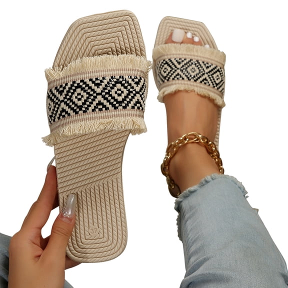 AXXD Womens Sandals Comfortable Dressy Black Flat Summer EVA Flat Sandals Wear Summer Tassel Mothers Day