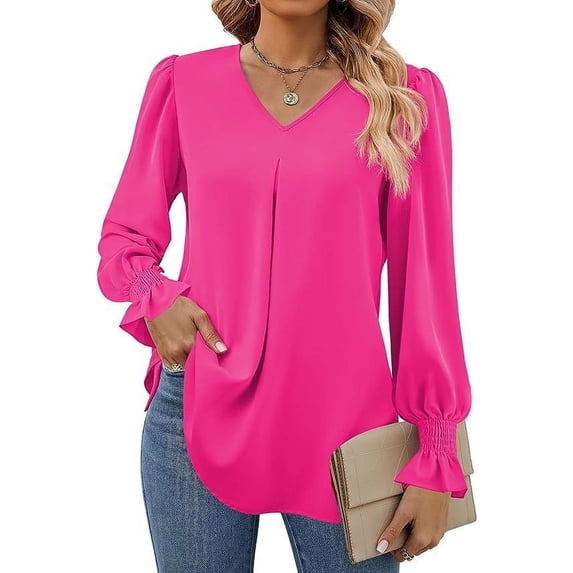 AXXD Womens Sexy Tops Basic Summer 2024 Casual Sleeve Long Sleeves V-Neck Loose T-Shirt Blouse Tops