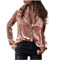 thumbnail image 1 of AXXD Womens Sexy Tops Basic Summer 2024 Satin Pocket Business V-Neck Solid-color Commute Long Sleeve Blouses Shirt Tops, 1 of 5