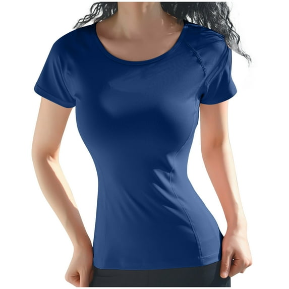 AXXD Womens Shirts Basic Summer 2024 Yoga Trendy T-shirt Short Sleeve Blouse Round Neck Casual Gym Tops Sweatshirt