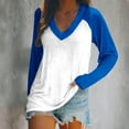 thumbnail image 1 of AXXD Womens Shirts Casual Basic Summer 2024 Ladies V Neck Loose Tops Casual Patchwork Color T-Shirts Long Sleeve Blouse, 1 of 4