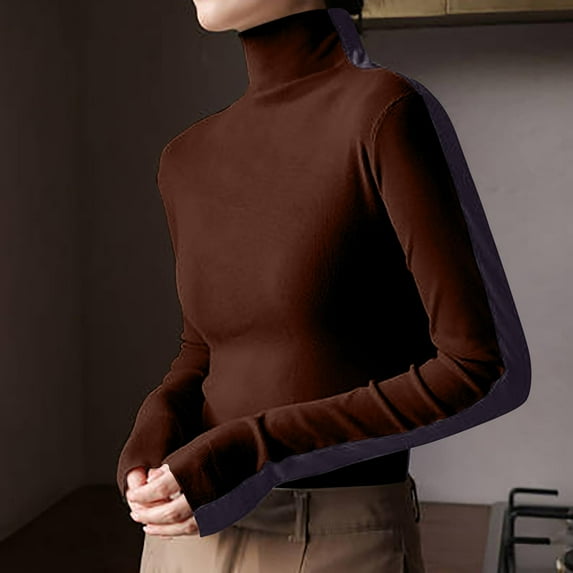 AXXD Womens Shirts Casual Basic Summer 2024 Turtle Necks Winter Bottomed Double-sided Long Sleeve Clothes Tops