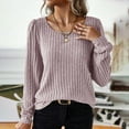 thumbnail image 1 of AXXD Womens Shirts Casual Pink Basic Summer 2024 Loose Trendy Button Round-Neck Long Sleeve Casual T-shirt Top Solid Blouse, 1 of 9