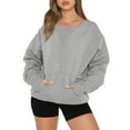 thumbnail image 1 of AXXD Womens Shirts Casual Tunic Gray Basic Summer 2024 Long Sleeves Casual Shirts Color Round Neck Pokets Sweatshirt Pullover Loose Tunic Tops, 1 of 5