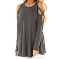 thumbnail image 1 of AXXD Womens Shirts Gray Basic Summer 2024 Temperament Solid Color Long Sleeved Off Shoulder Hollowed Out Top, 1 of 6
