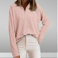 thumbnail image 1 of AXXD Womens Shirts Pink Basic Summer 2024 Loose Trendy Button Round-Neck Long Sleeve Casual T-shirt Top Solid Blouse, 1 of 6