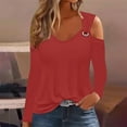 thumbnail image 1 of AXXD Womens Shirts Trendy Basic Summer 2024 Casual Solid Off Shoulder Pullover Long Sleeve Top Long Sleeve V-Neck Top/Shirt, 1 of 5