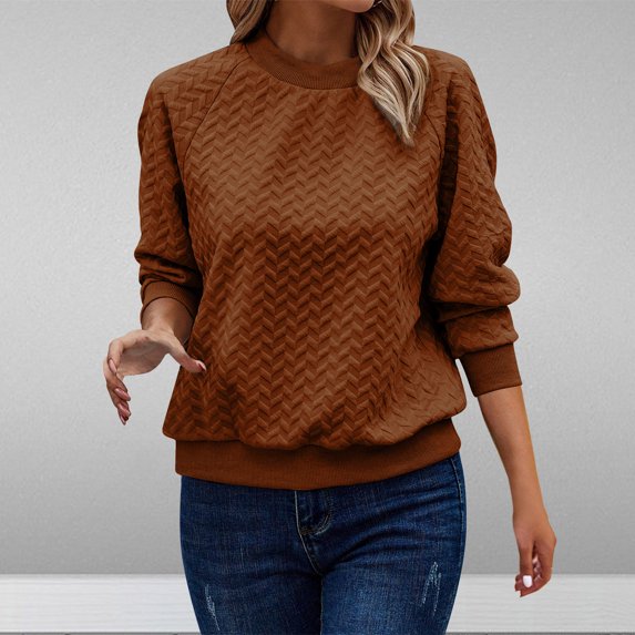 AXXD Womens Shirts Trendy Basic Summer 2024 Loose Button Round-Neck Long Sleeve Casual T-shirt Top Solid Blouse