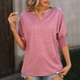 thumbnail image 1 of AXXD Womens Shirts Trendy Pink Basic Summer 2024 Loose Casual Solid Color V Neck Short Sleeve Tops Blouses T-shirt, 1 of 8