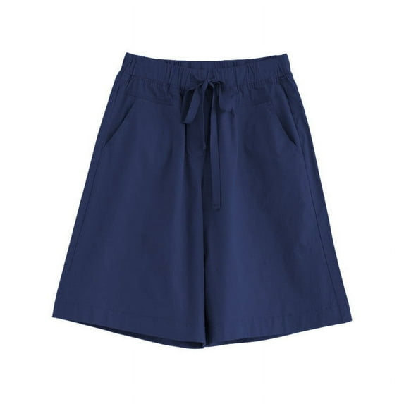 AXXD Womens Shorts Athletic Summer Elastic Waist Double Pocket Wide Leg Shorts Straight Leg Pants Fifth Pants Mother's Day