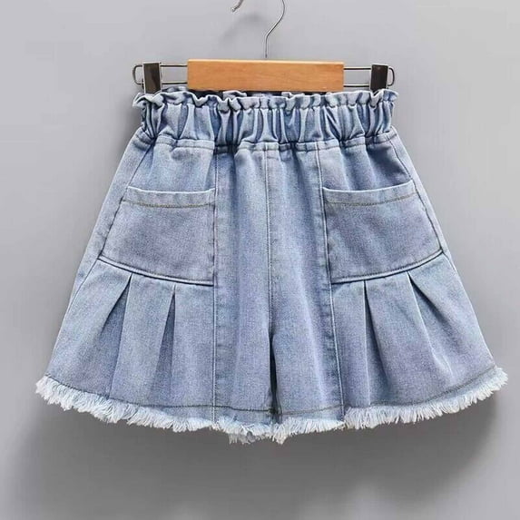 AXXD Womens Shorts Blue Big Girls Summer Thin Colorful Buttons Elastic Waist Shining Denim Shorts Culotte Mother's Day