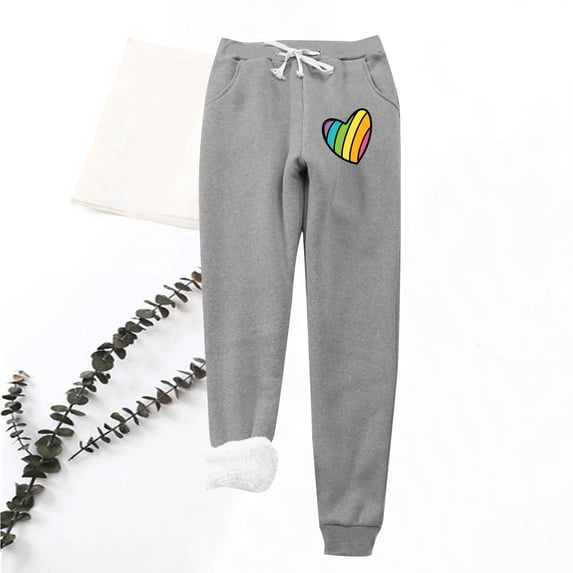 AXXD Womens Sweat Pants With Elastic Bottom Dark Gray Spring Velvet Hiking Printing Leggings With Elastic Drawstring Pockets Thick Warm Pants Valentine's Day