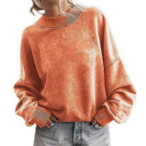 AXXD Womens Sweatshirts Basic Summer 2024 New Solid Color Sweater Casual Loose Pullover Crew Neck Long Sleeve Top