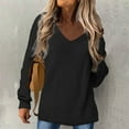 thumbnail image 1 of AXXD Womens Sweatshirts Black Basic Summer 2024 Solid V-Neck Long Sleeve Casual Knit Top Blouse, 1 of 3