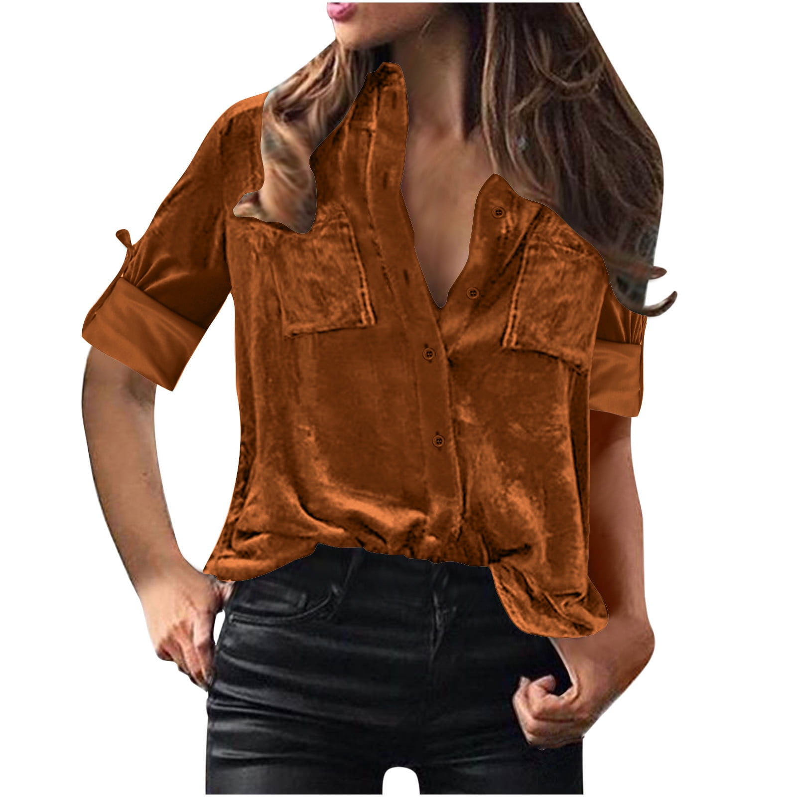 AXXD Womens Sweatshirts Trendy Basic Summer 2024 Ladies Turndown Collar ...